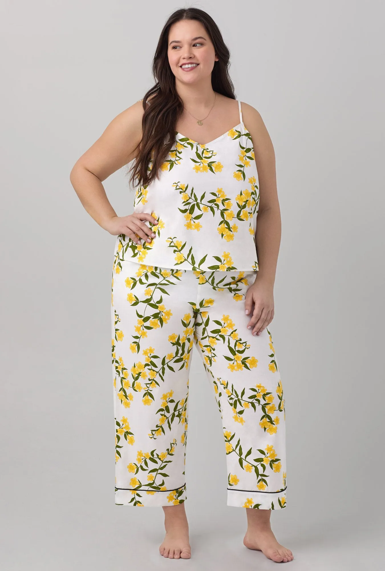 Carolina Jasmine Tank Woven Cotton Poplin Cropped PJ Set sold by BedHead product image thumbnail 5