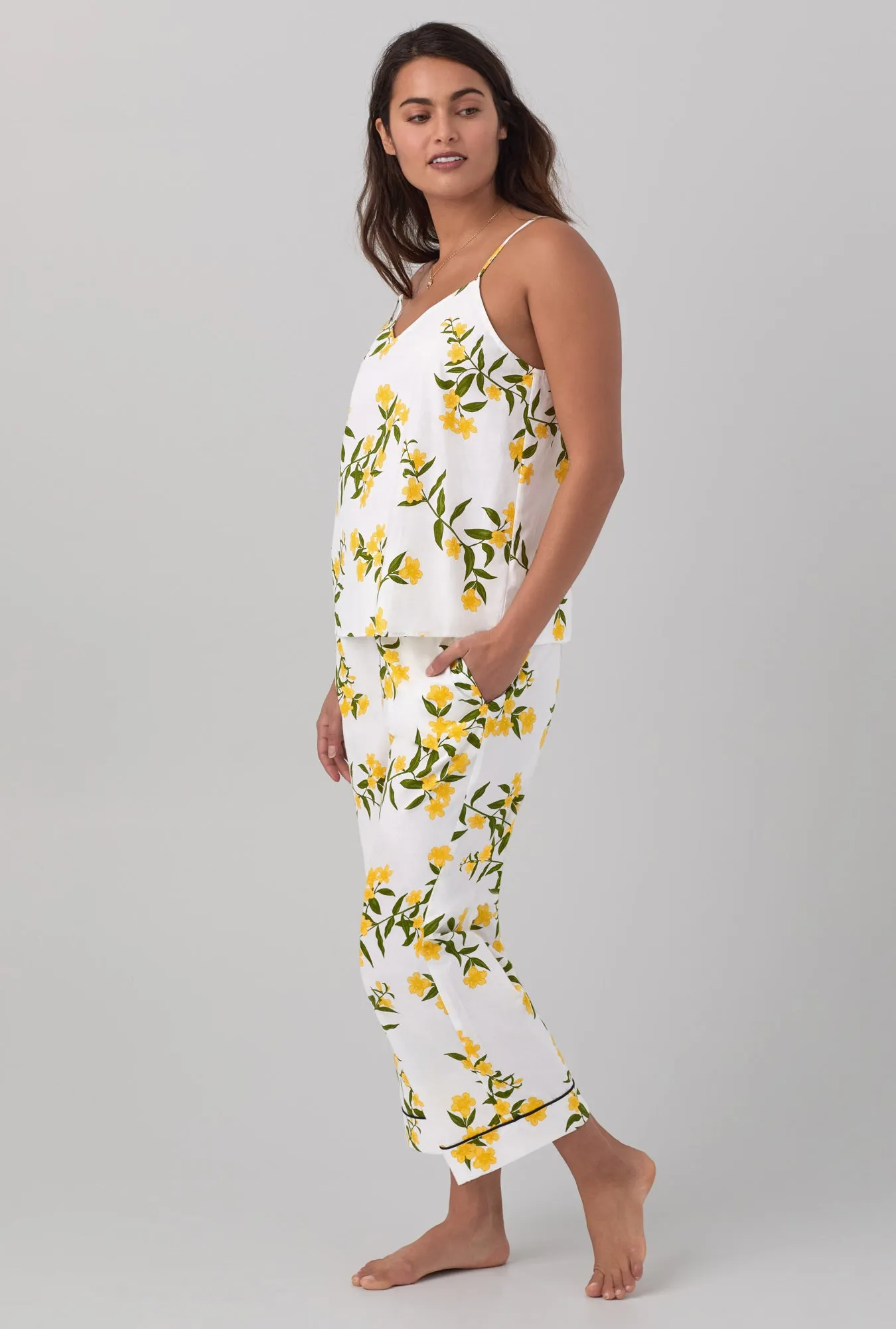 Carolina Jasmine Tank Woven Cotton Poplin Cropped PJ Set sold by BedHead product image thumbnail 2