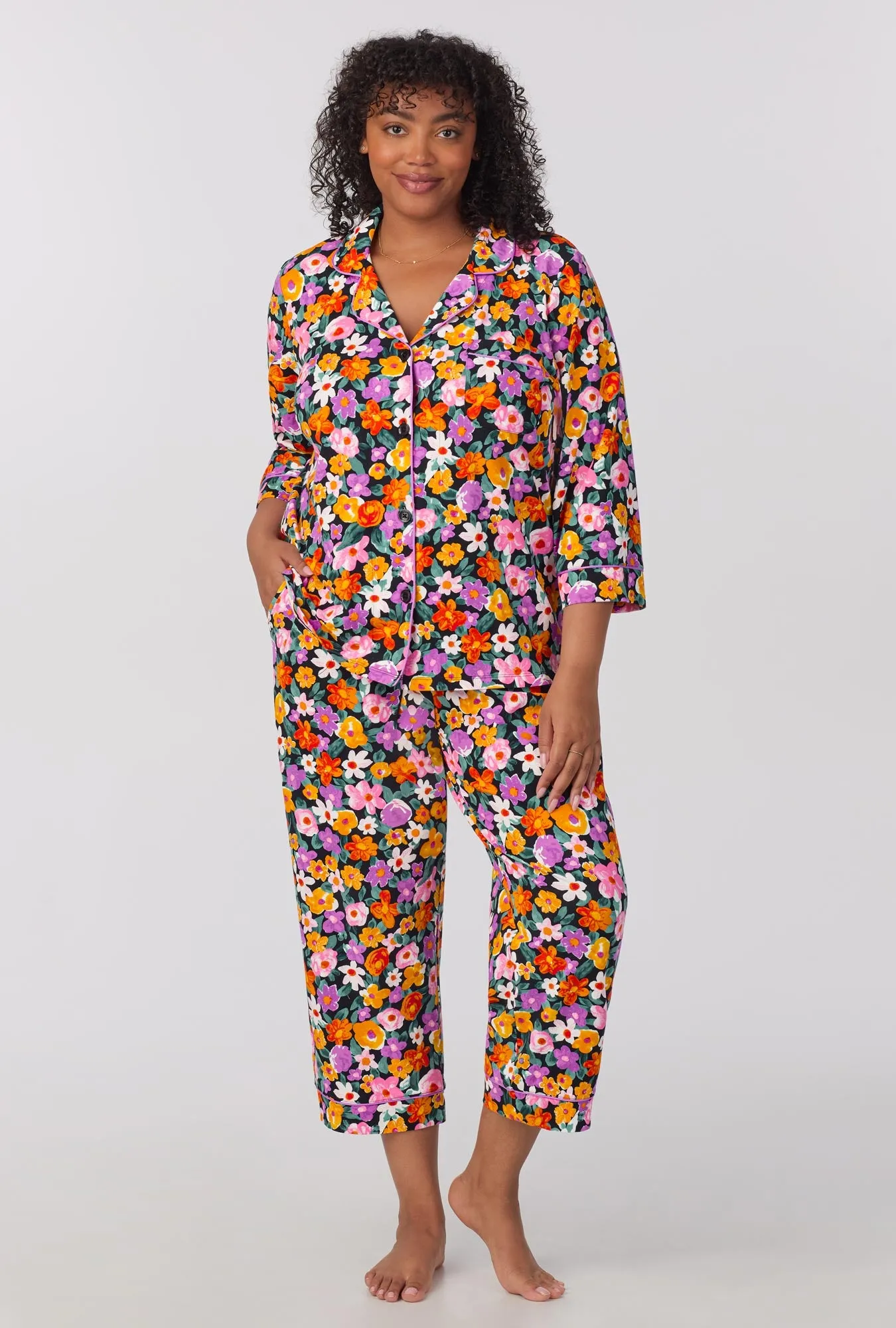 Cottage Flowers 3/4 Sleeve Classic Stretch Jersey Cropped PJ Set sold by BedHead product image thumbnail 5