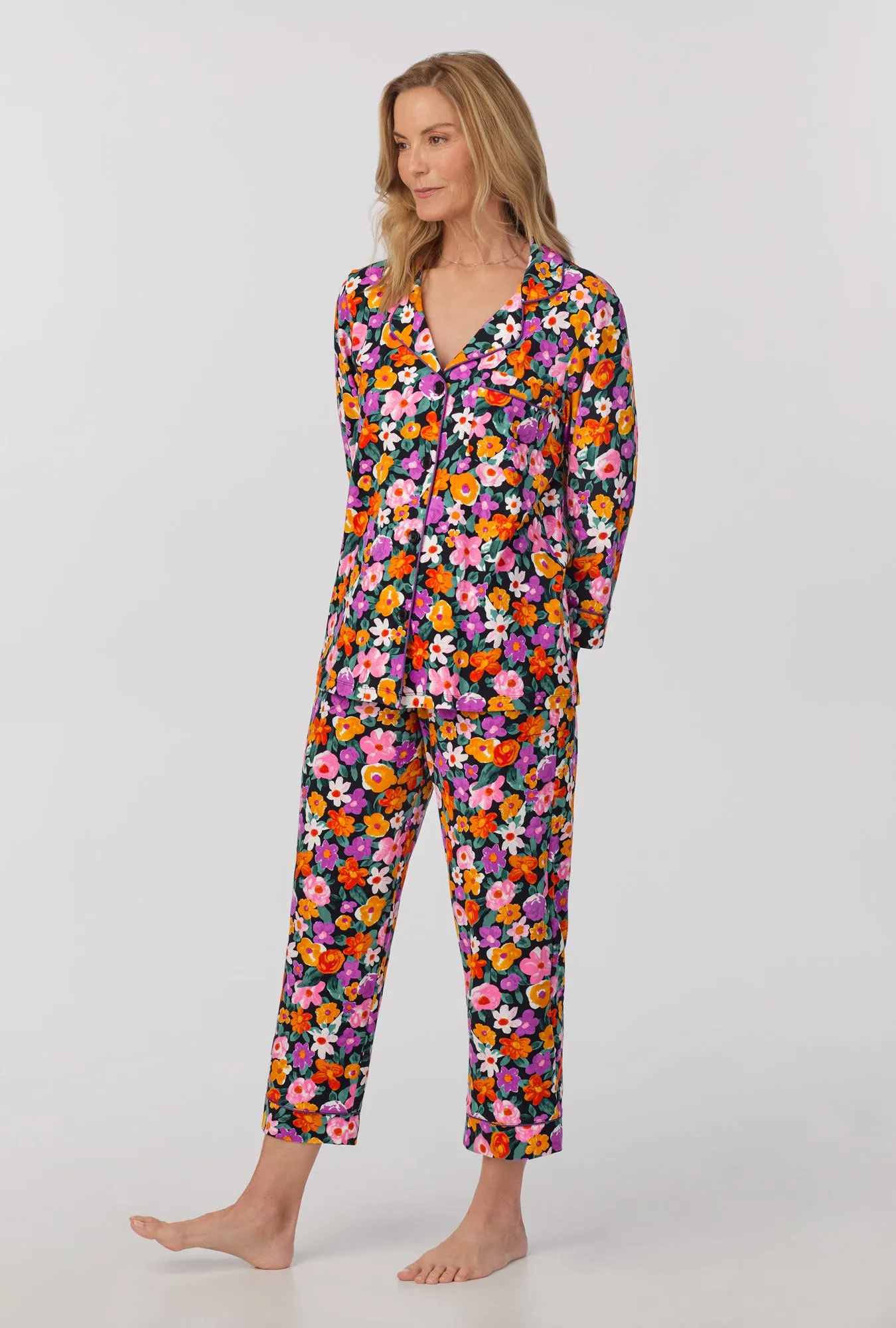 Cottage Flowers 3/4 Sleeve Classic Stretch Jersey Cropped PJ Set sold by BedHead product image thumbnail 3