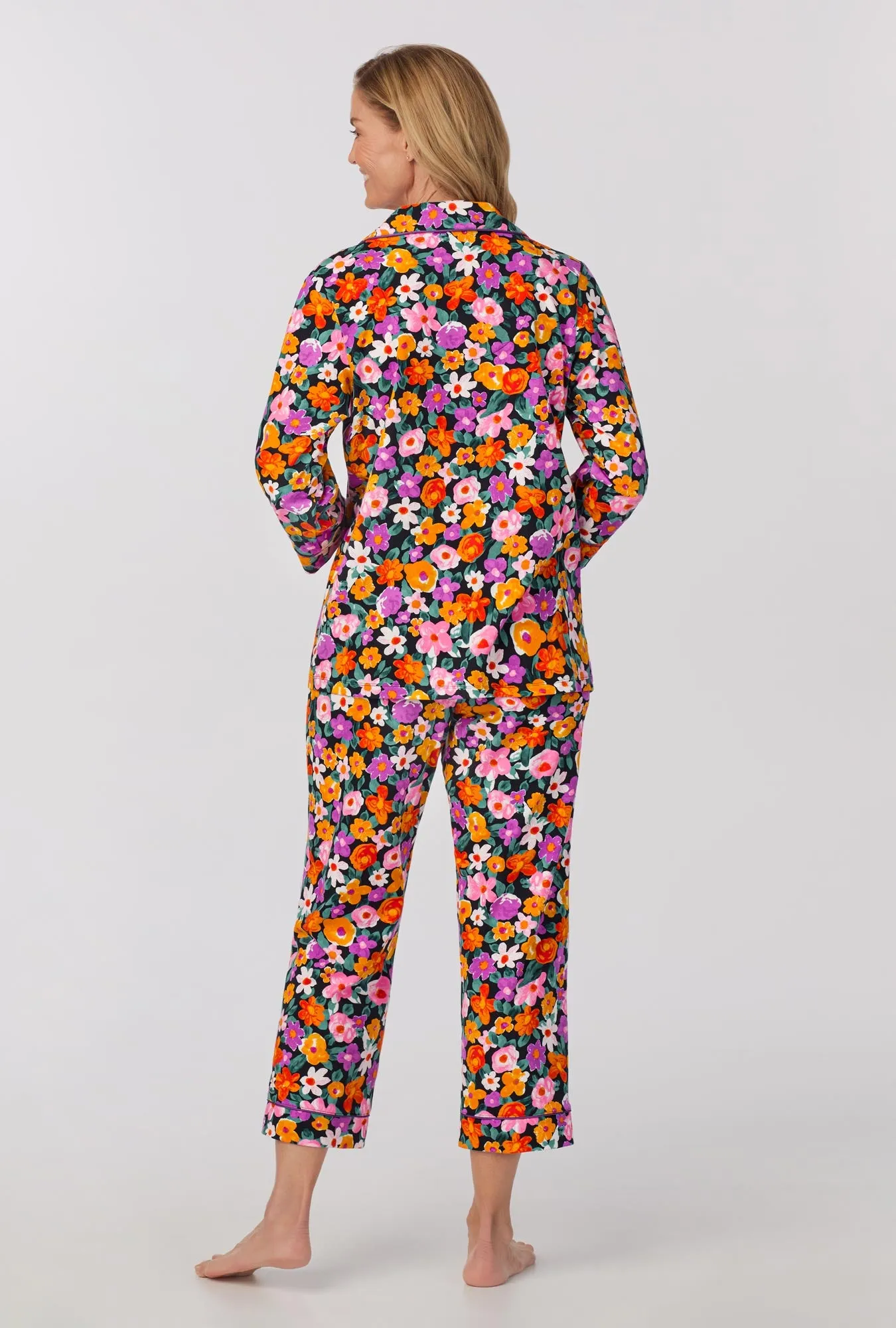 Cottage Flowers 3/4 Sleeve Classic Stretch Jersey Cropped PJ Set sold by BedHead product image thumbnail 4