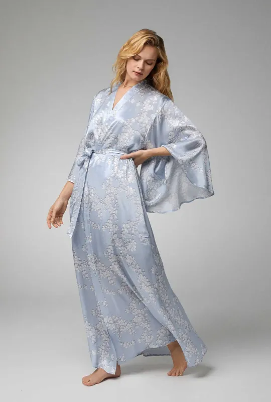 Renee's Blossom Banded Collar Woven Silk Satin Maxi Robe sold by BedHead