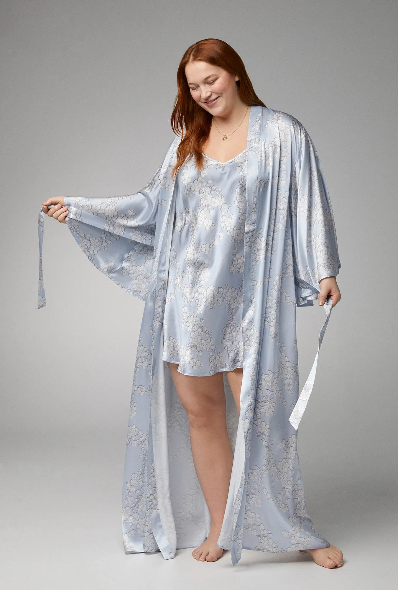 Renee's Blossom Banded Collar Woven Silk Satin Maxi Robe sold by BedHead product image thumbnail 5