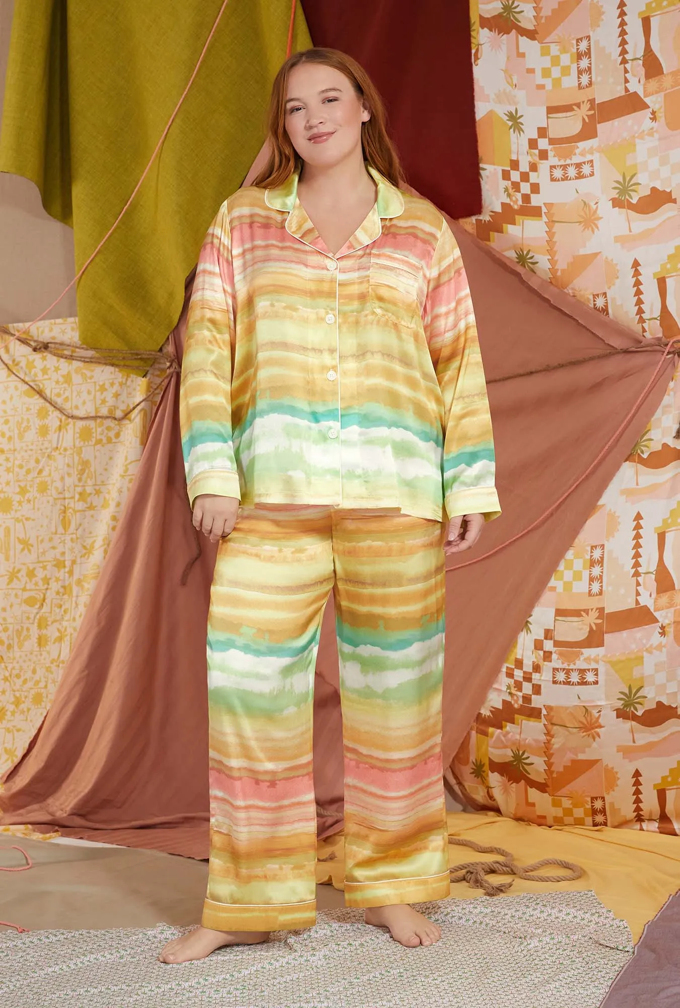 Island Sunset Long Sleeve Classic Woven Washable Silk PJ Set sold by BedHead product image thumbnail 4