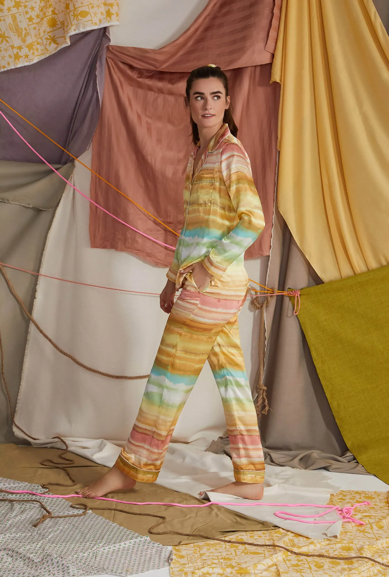 Island Sunset Long Sleeve Classic Woven Washable Silk PJ Set sold by BedHead product image thumbnail 2