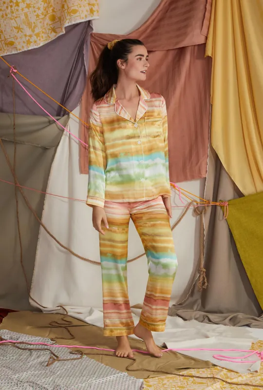 Island Sunset Long Sleeve Classic Woven Washable Silk PJ Set sold by BedHead