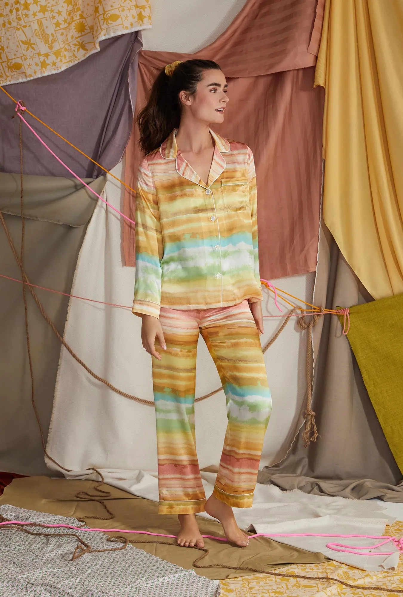 Island Sunset Long Sleeve Classic Woven Washable Silk PJ Set sold by BedHead