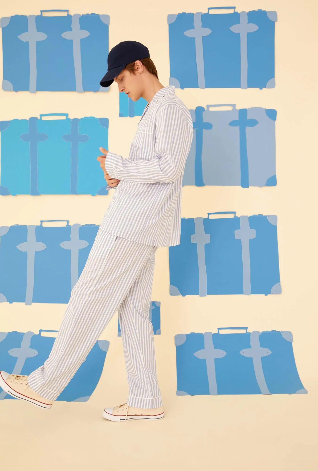 Blue 3D Stripe Men's Long Sleeve Classic Woven Cotton Sateen PJ Set sold by BedHead product image thumbnail 4