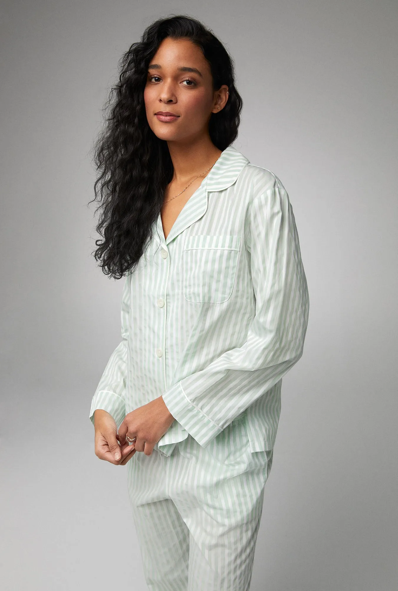 Mint Signature Stripe Long Sleeve Classic Woven Cotton Sateen PJ Set sold by BedHead product image thumbnail 3