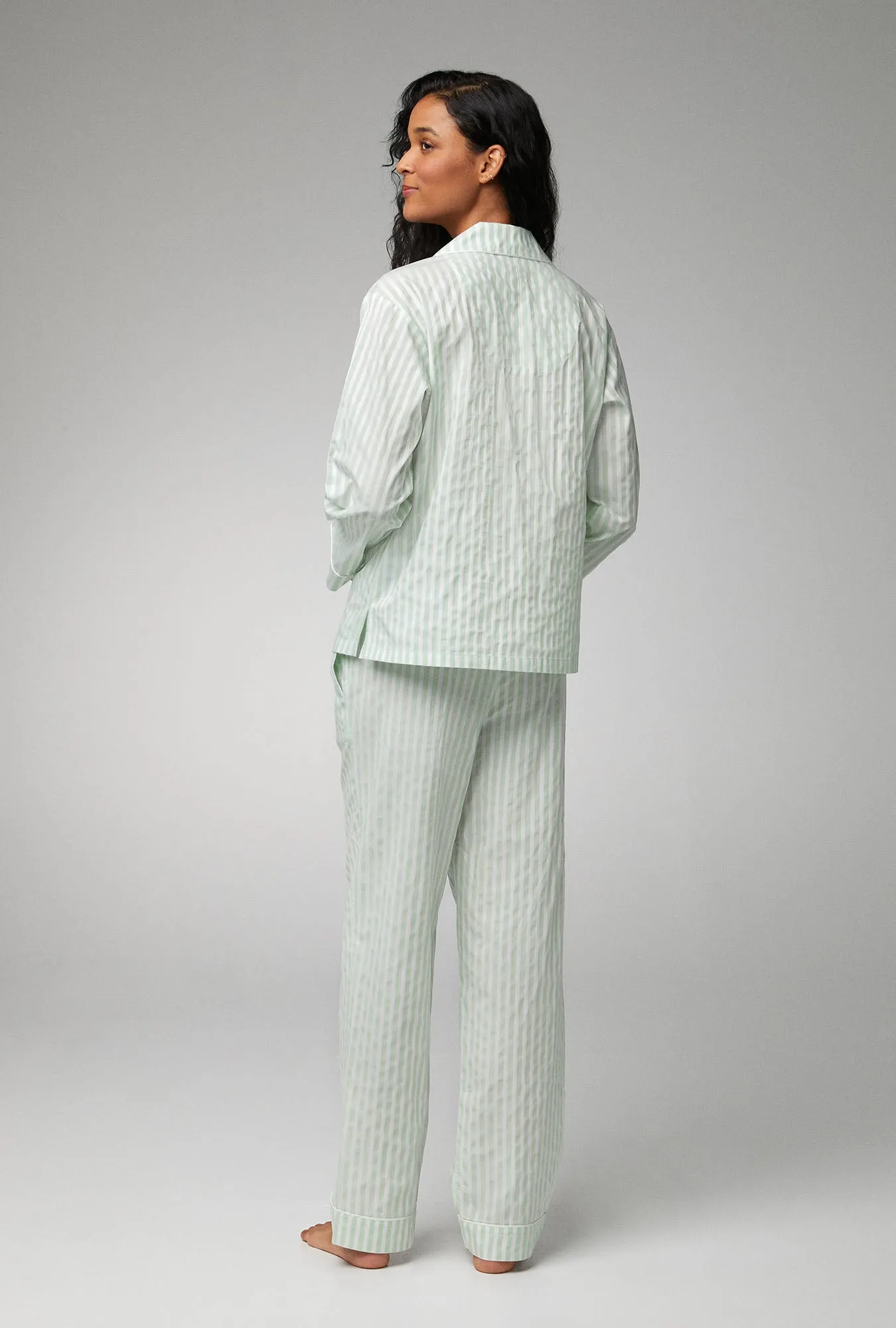 Mint Signature Stripe Long Sleeve Classic Woven Cotton Sateen PJ Set sold by BedHead product image thumbnail 2