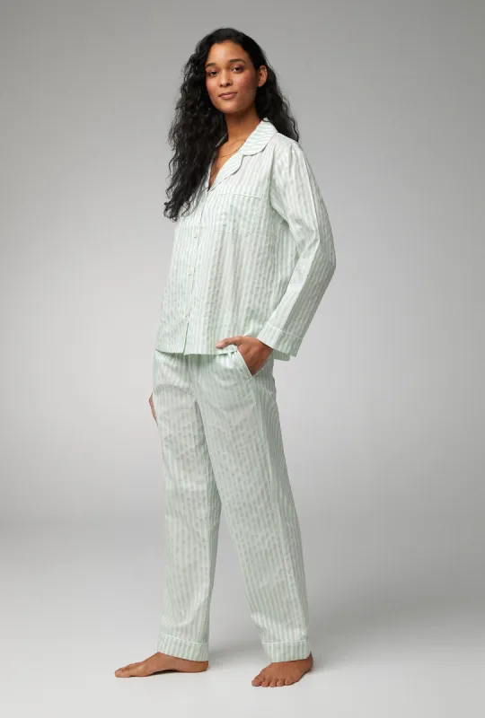 Mint 3D Stripe Long Sleeve Classic Woven Cotton Sateen PJ Set sold by BedHead