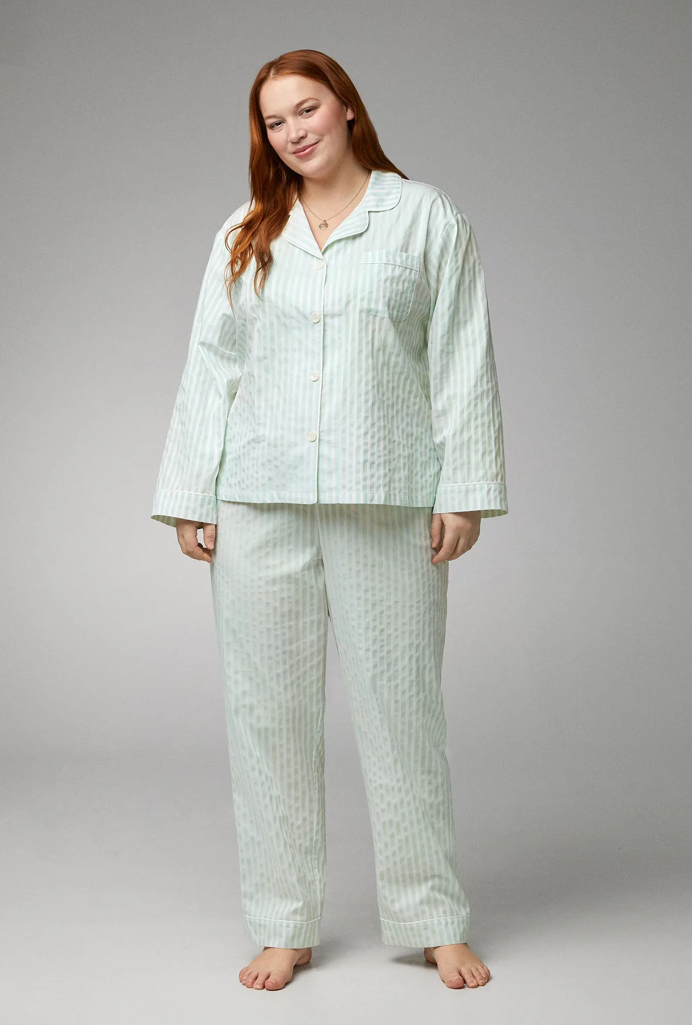 Mint Signature Stripe Long Sleeve Classic Woven Cotton Sateen PJ Set sold by BedHead product image thumbnail 4
