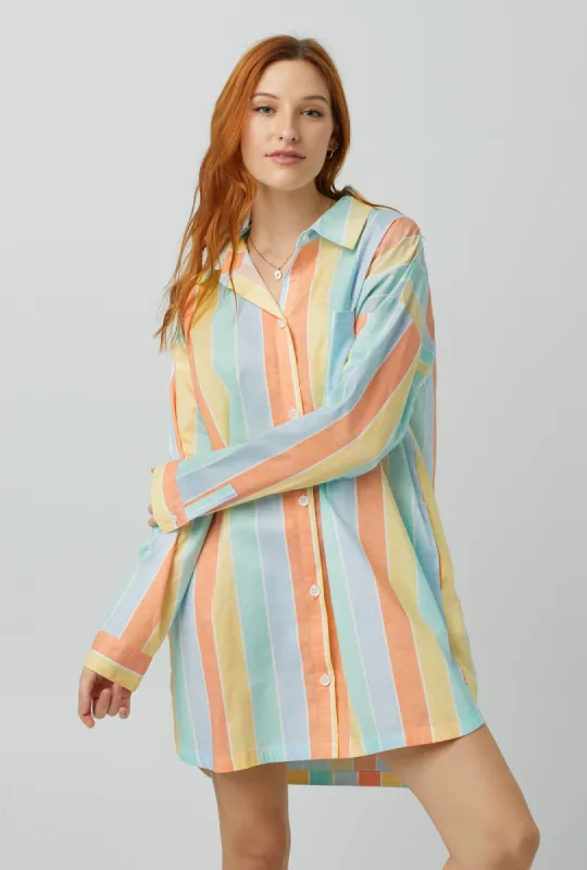 Sunset Stripe High Low Woven Cotton Poplin Boyfriend Shirt sold by BedHead