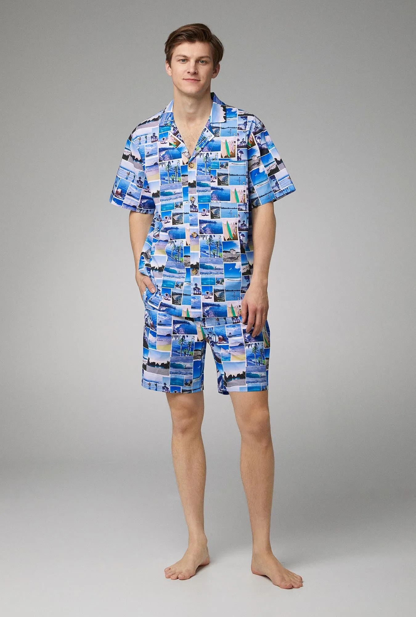 Beach Day Men's Short Sleeve Notch Woven Cotton Poplin Boxer PJ Set sold by BedHead product image thumbnail 2