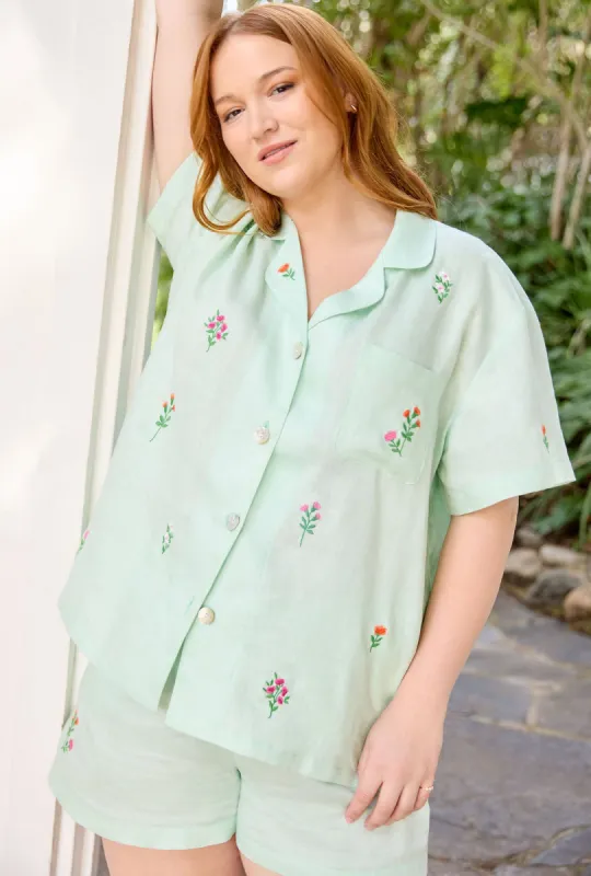 Mint Short Sleeve Classic Shorty Woven Linen PJ Set sold by BedHead