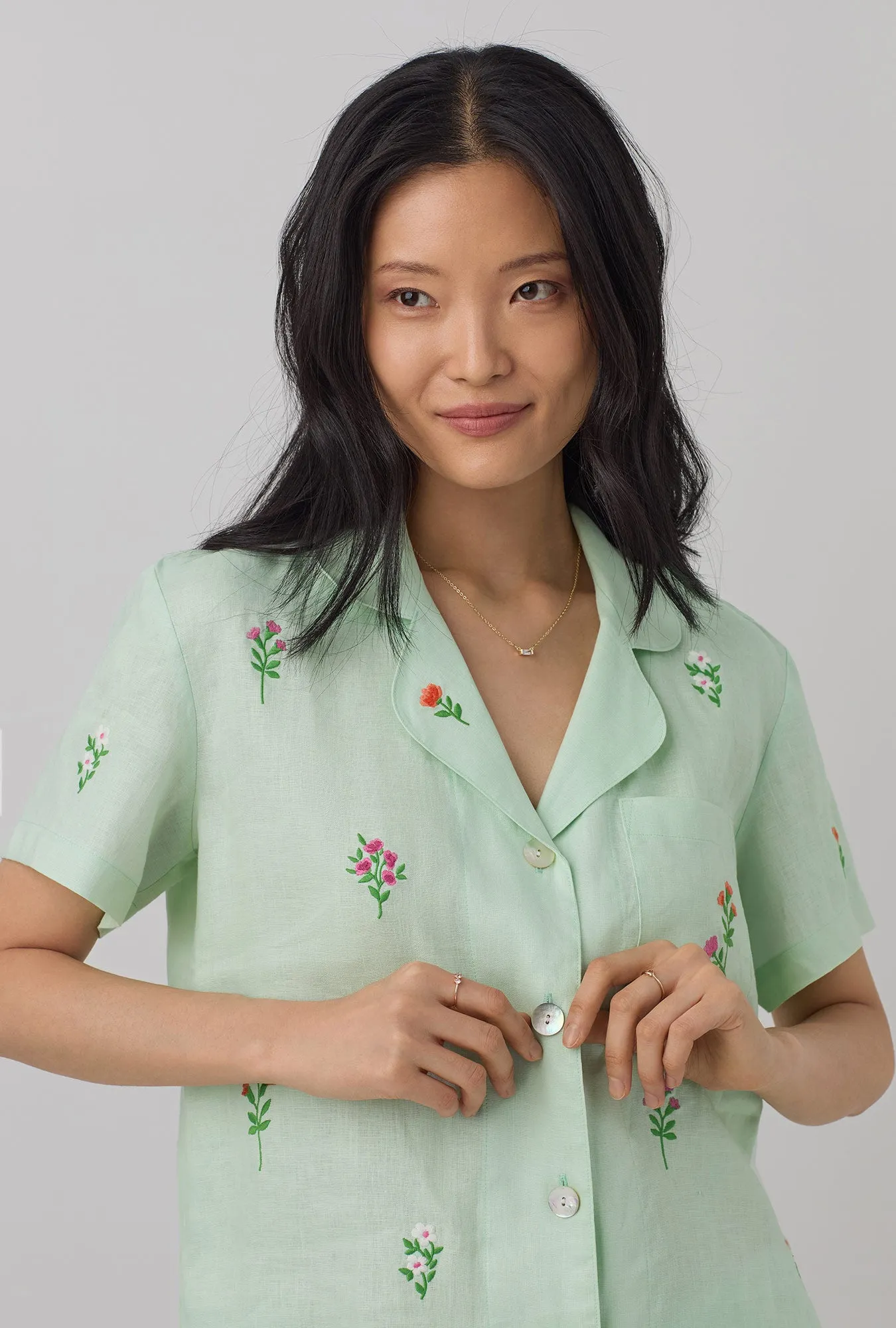 Mint Short Sleeve Classic Shorty Woven Linen PJ Set sold by BedHead product image thumbnail 2
