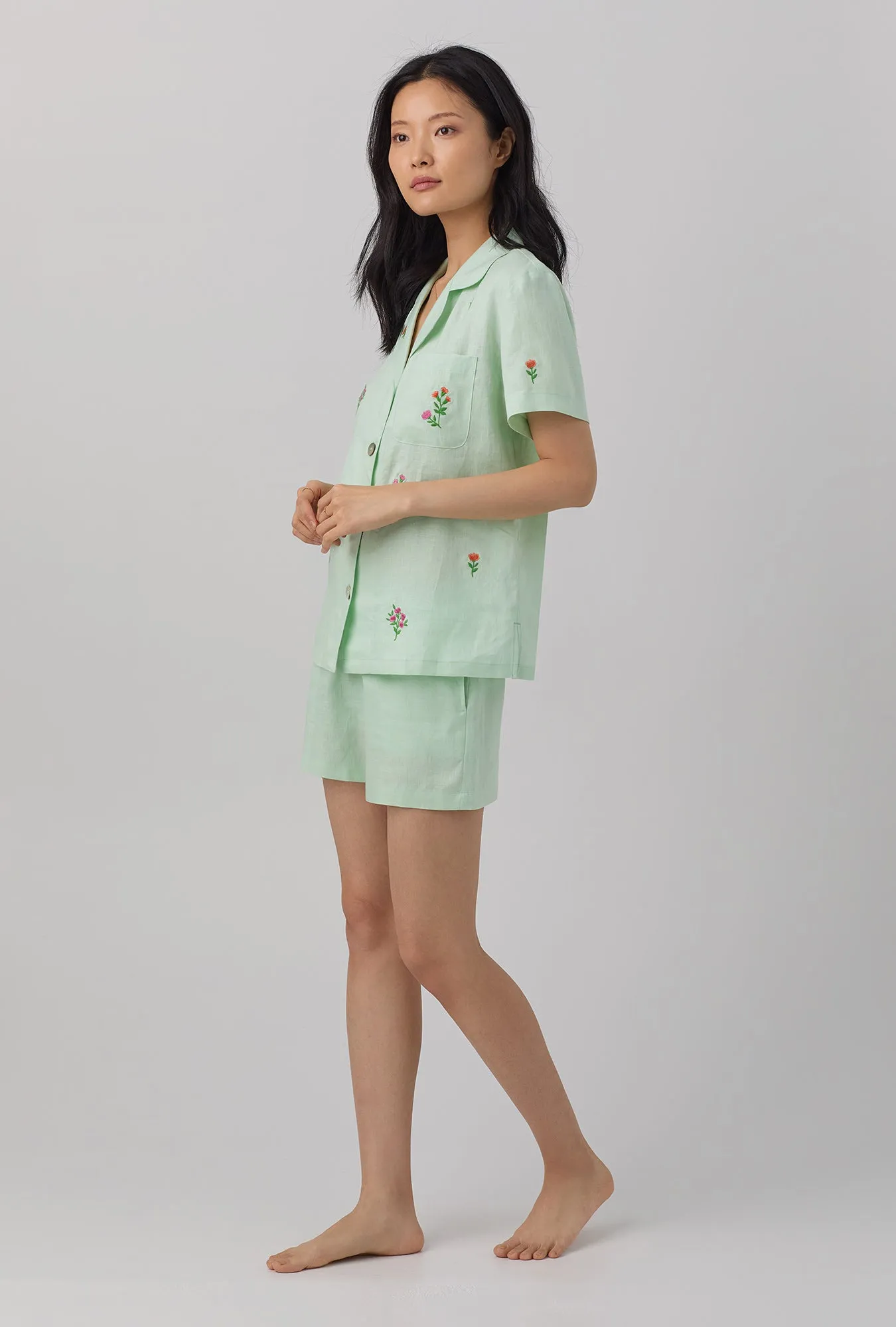 Mint Short Sleeve Classic Shorty Woven Linen PJ Set sold by BedHead product image thumbnail 4