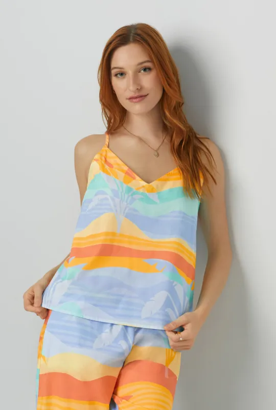 Desert Palms Tank Woven Cotton Poplin Cropped PJ Set made by BedHead