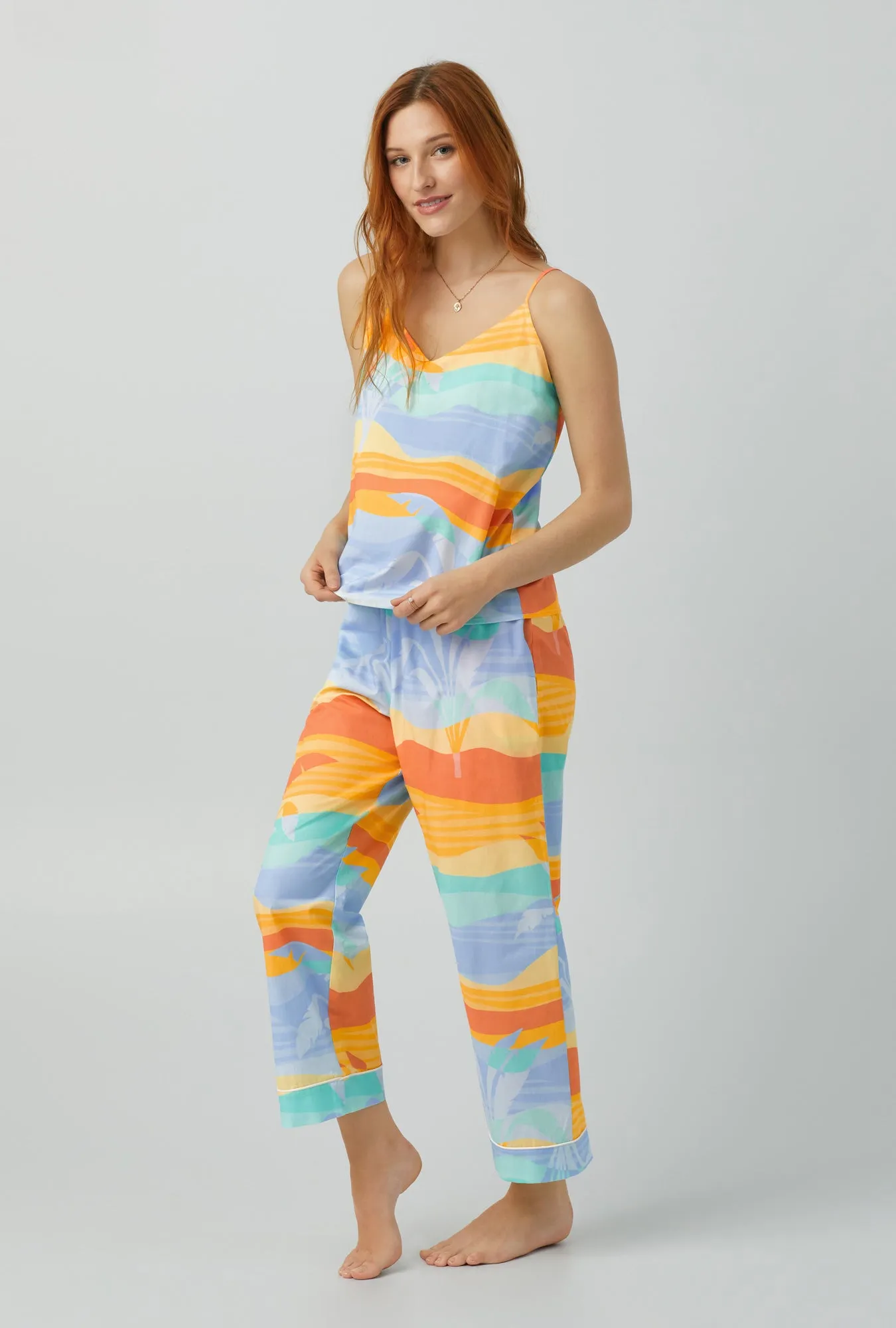 Desert Palms Tank Woven Cotton Poplin Cropped PJ Set sold by BedHead product image thumbnail 3