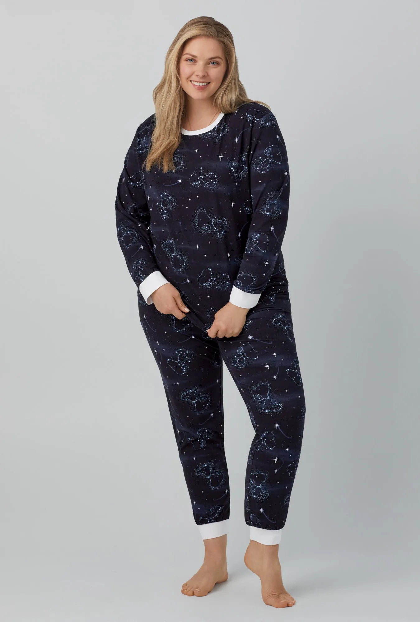 Celestial Snoopy Long Sleeve Pullover Crew and Jogger Stretch Jersey PJ Set sold by BedHead product image thumbnail 3