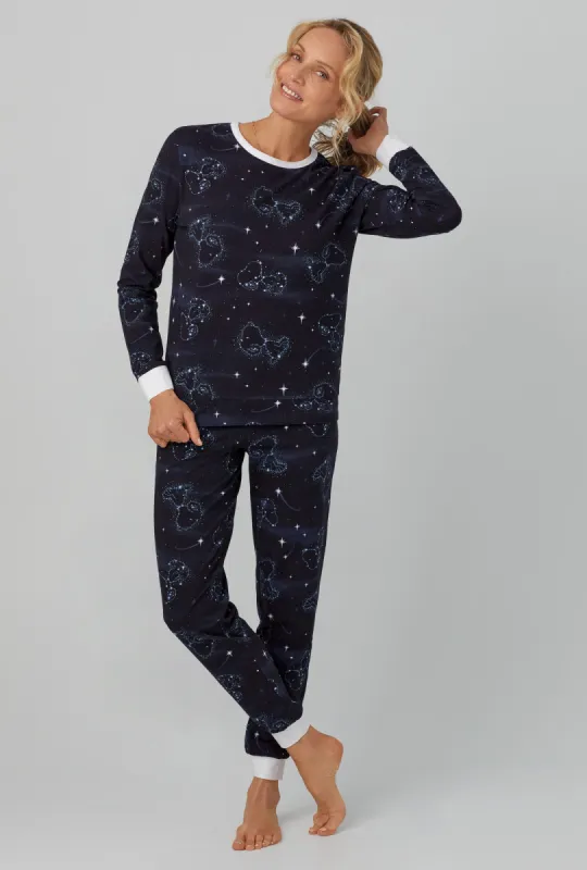 Celestial Snoopy Long Sleeve Pullover Crew and Jogger Stretch Jersey PJ Set sold by BedHead