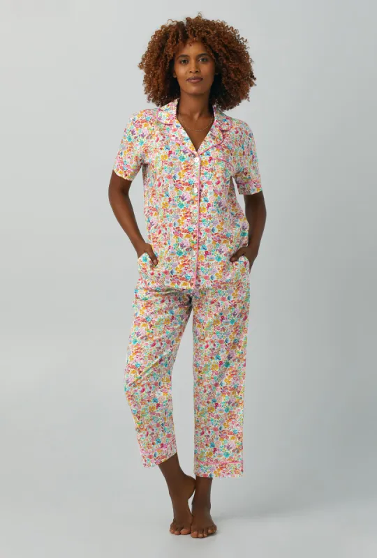 Classic Meadow Short Sleeve Classic Woven Cotton Tana Lawn® Cropped PJ Set Made with Liberty Fabrics sold by BedHead