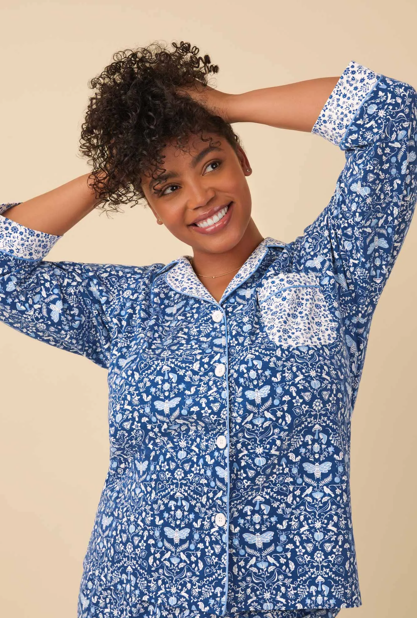 Through The Woods 3/4 Sleeve Classic Stretch Jersey Cropped PJ Set sold by BedHead