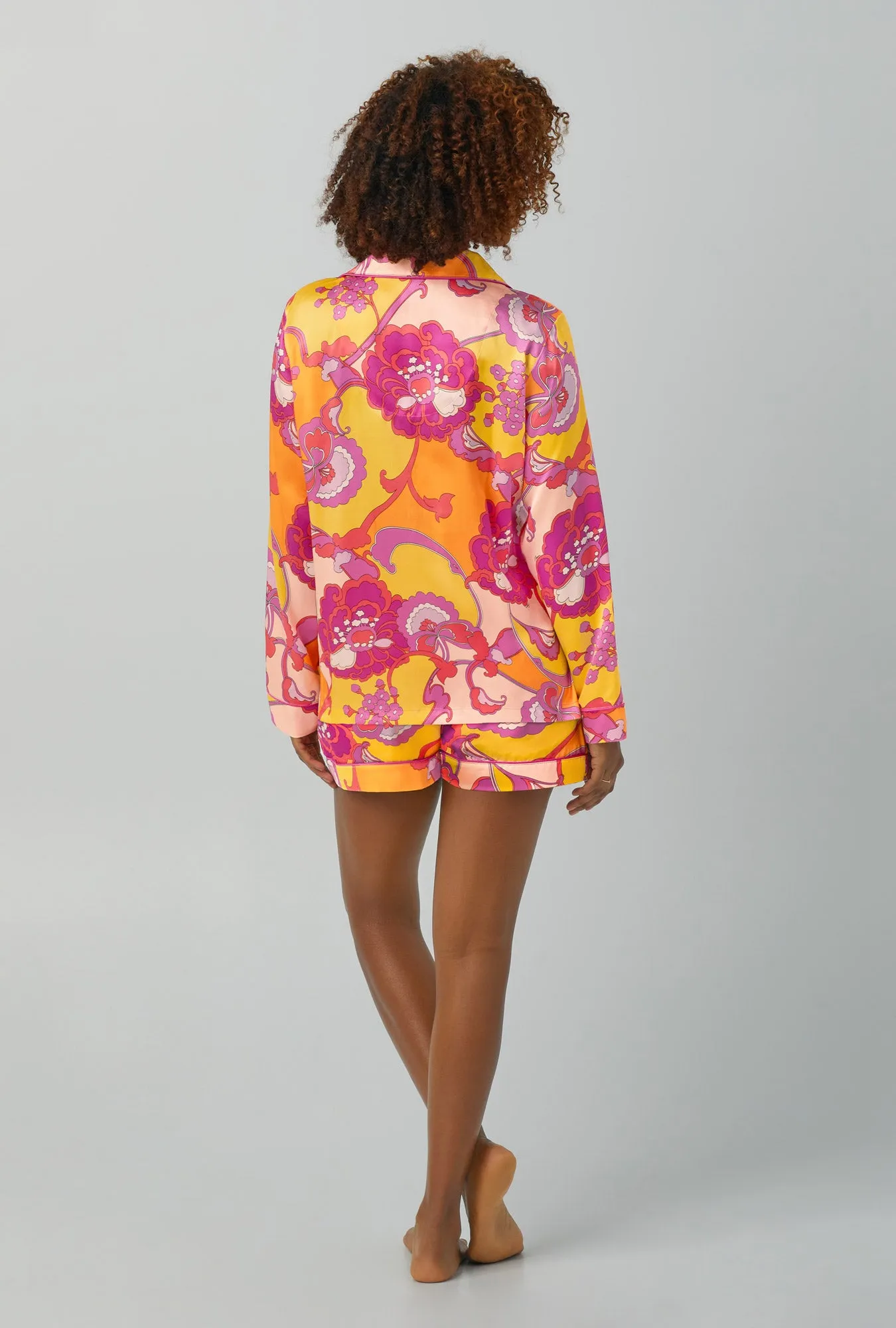 BedHead x Trina Turk Apache Bloom Long Sleeve Classic Washable Silk Satin Shorty PJ Set sold by BedHead product image thumbnail 3