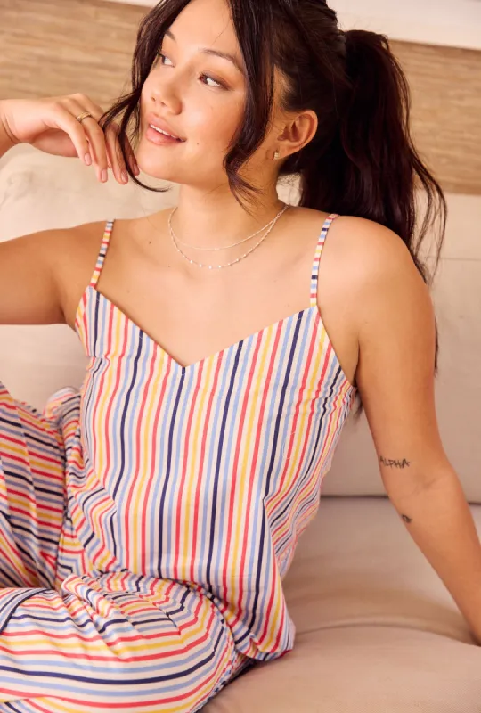 Maritime Stripe Tank Woven Cotton Poplin Cropped PJ Set sold by BedHead