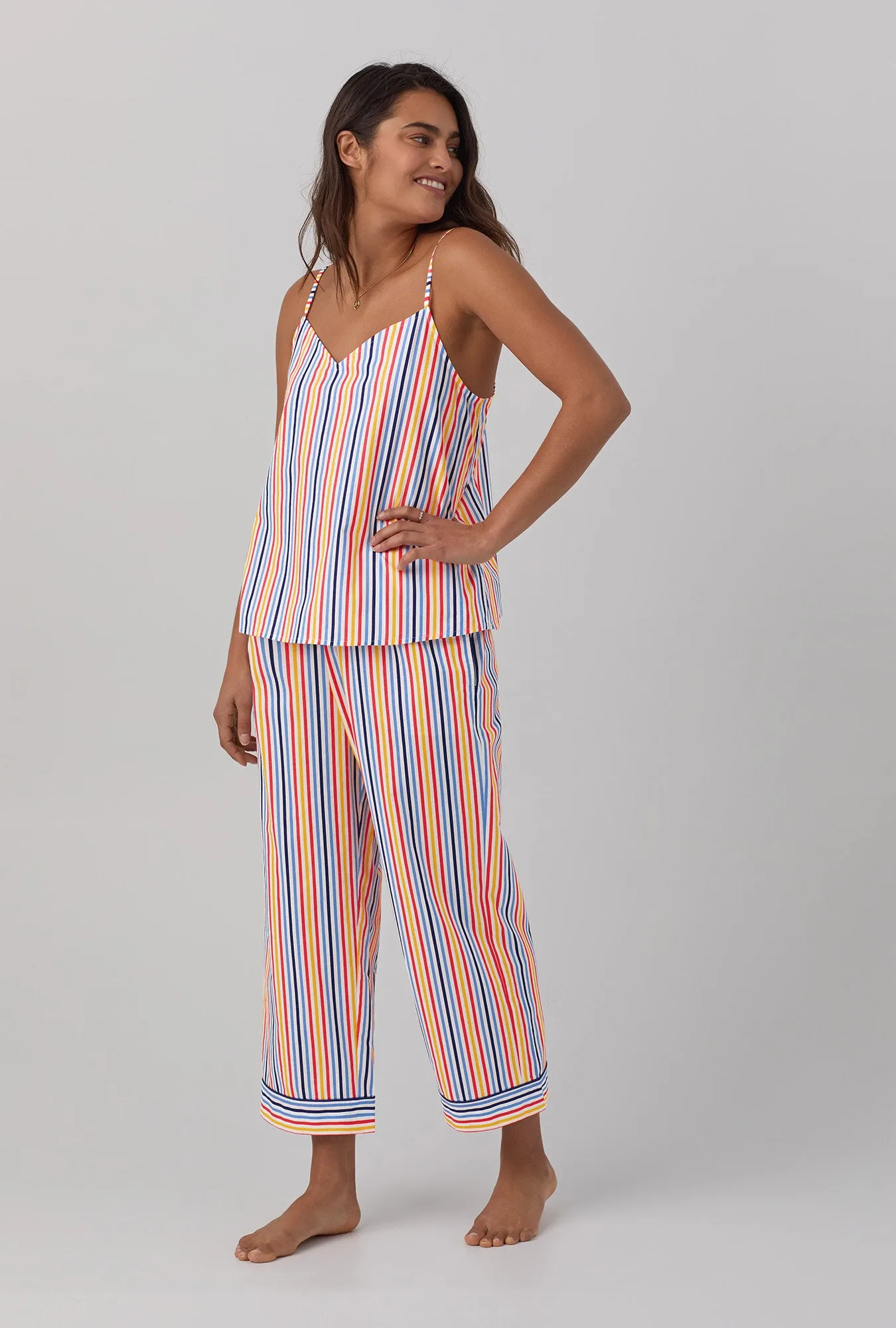Maritime Stripe Tank Woven Cotton Poplin Cropped PJ Set sold by BedHead product image thumbnail 3