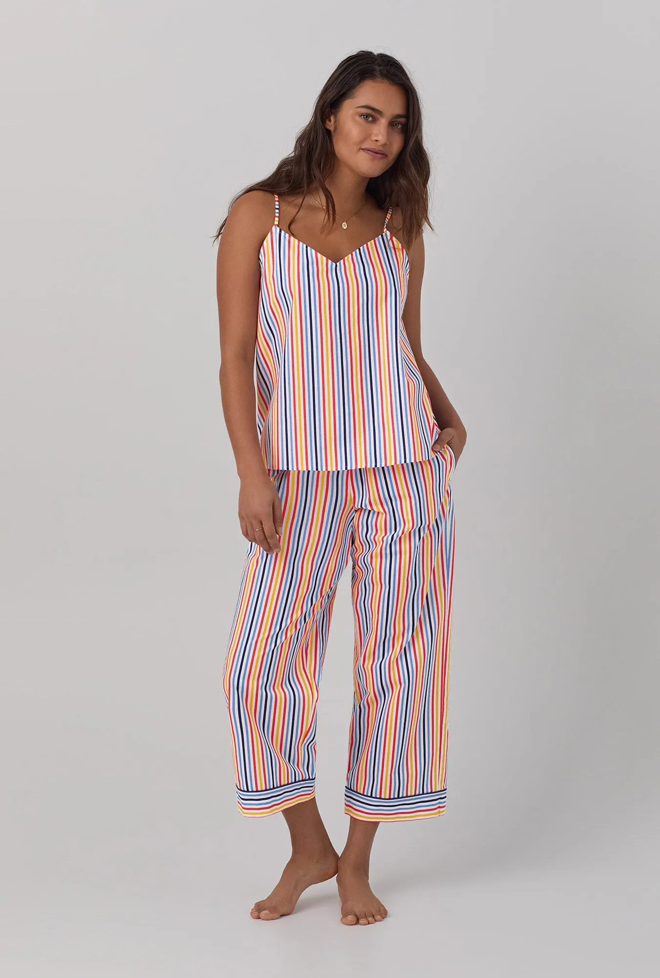Maritime Stripe Tank Woven Cotton Poplin Cropped PJ Set sold by BedHead product image thumbnail 2