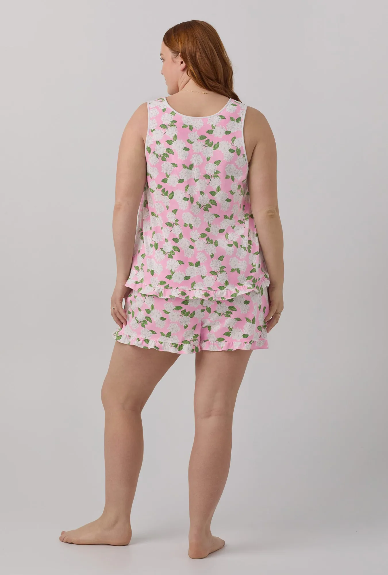 Pink Summer Hydrangea Ruffle Tank Shorty Stretch Jersey PJ Set sold by BedHead product image thumbnail 5