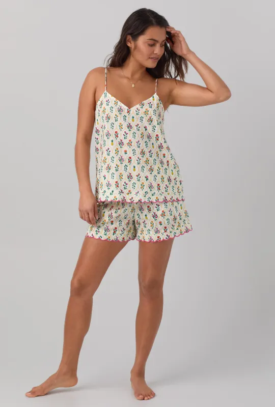 Darling Floral Scallop Cami Woven Cotton Poplin Shorty PJ Set sold by BedHead