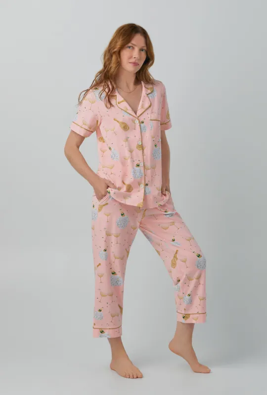 Champagne Disco Short Sleeve Classic Stretch Jersey Cropped PJ Set sold by BedHead