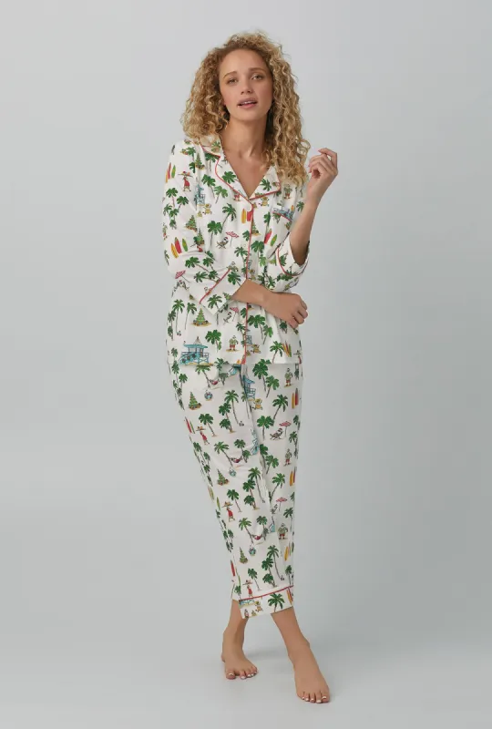 Deck The Palms 3/4 Sleeve Classic Stretch Jersey Cropped PJ Set sold by BedHead