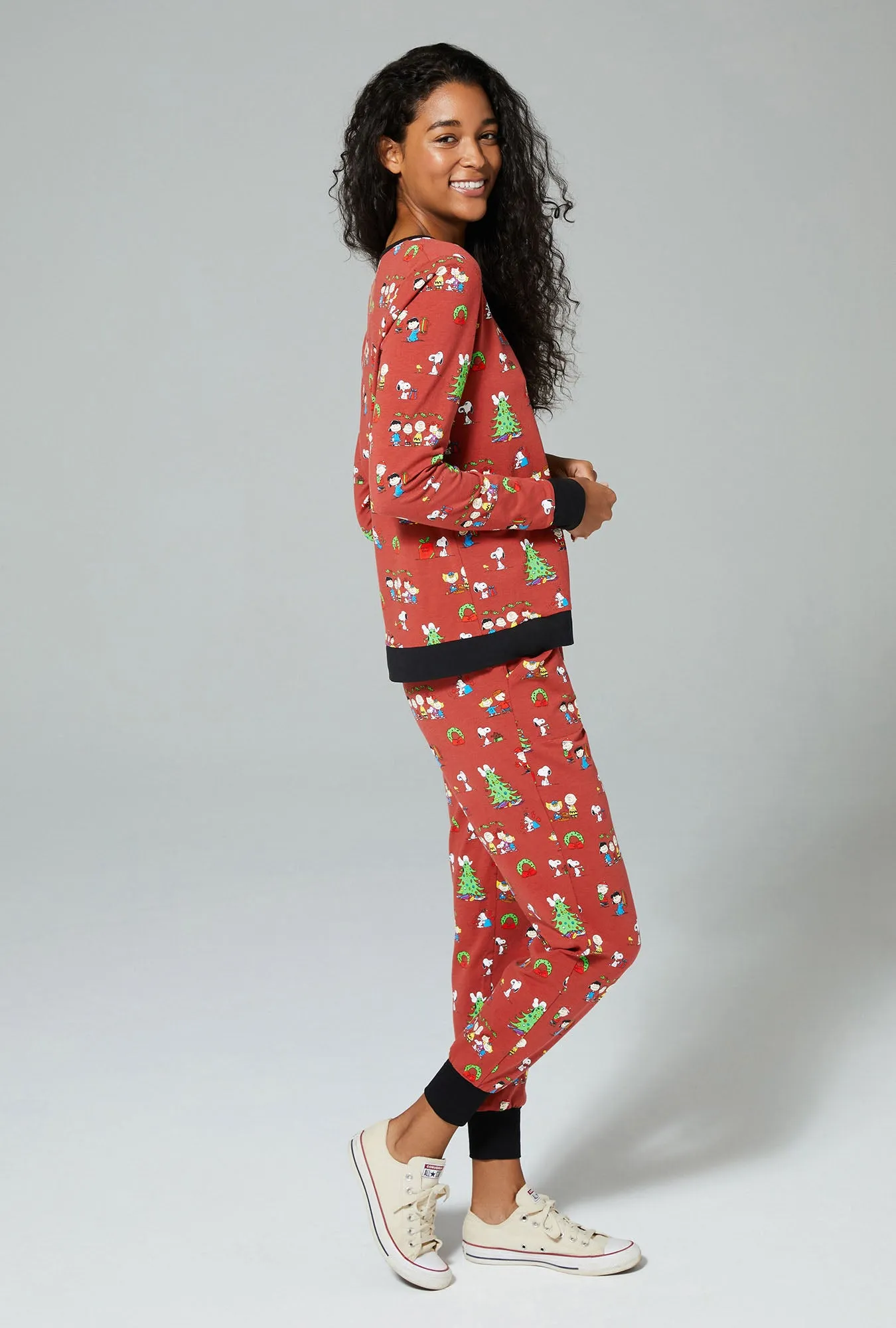 BedHead x Peanuts Holiday Party Long Sleeve Pullover Crew and Jogger Stretch Jersey PJ Set sold by BedHead product image thumbnail 2