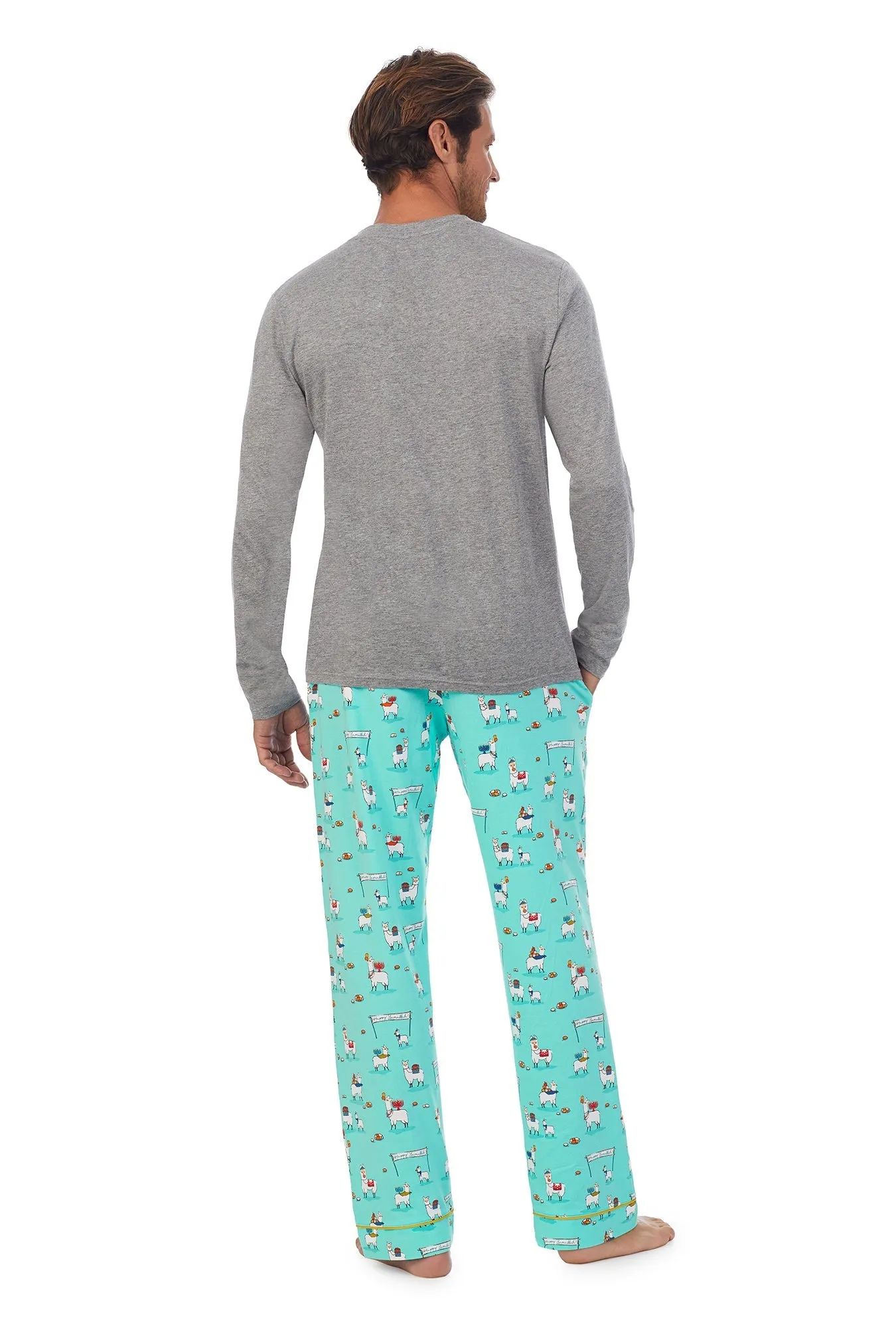Happy Llamakkah Men's Henley Stretch Jersey PJ Set sold by BedHead product image thumbnail 2