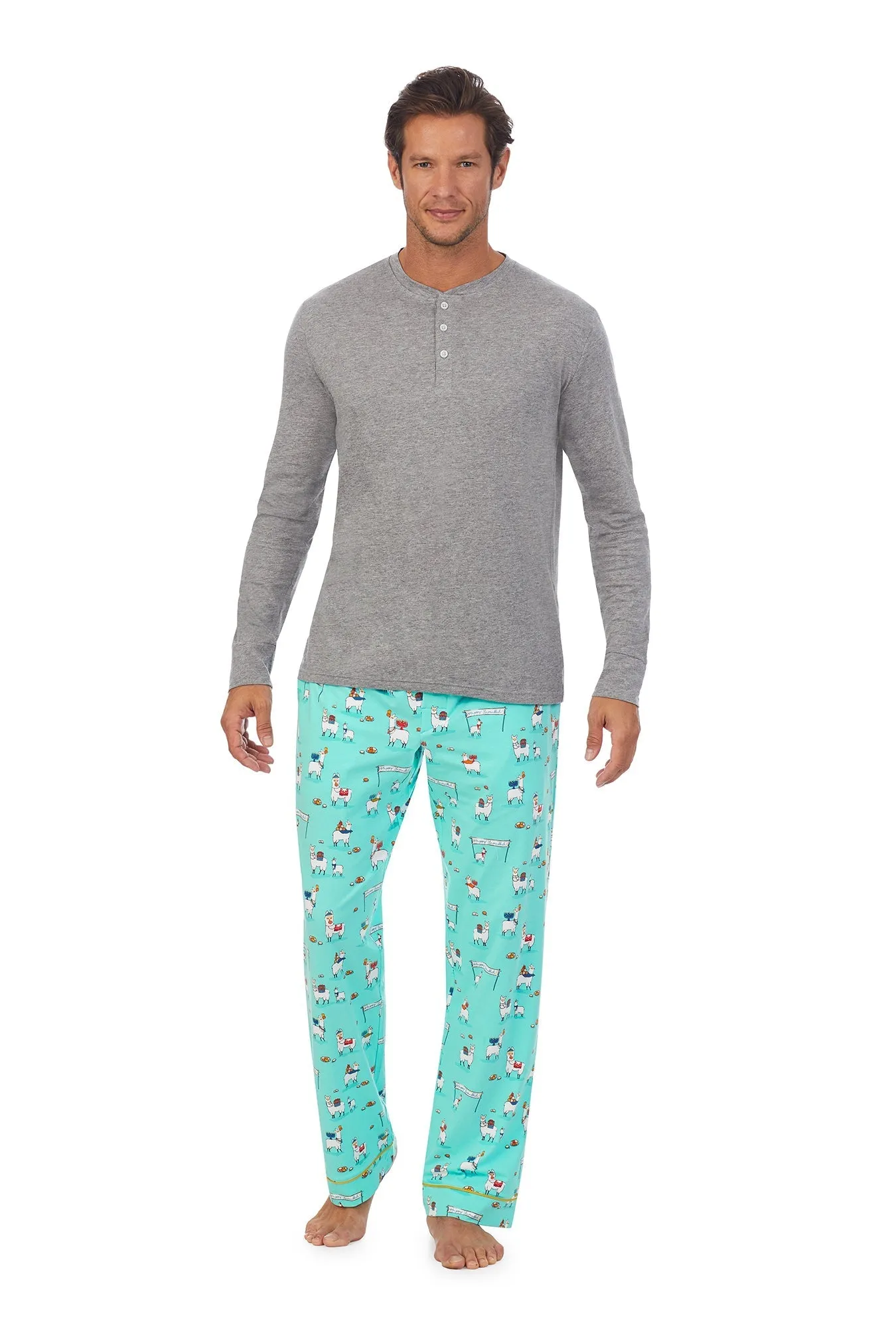 Happy Llamakkah Men's Henley Stretch Jersey PJ Set sold by BedHead product image thumbnail 4