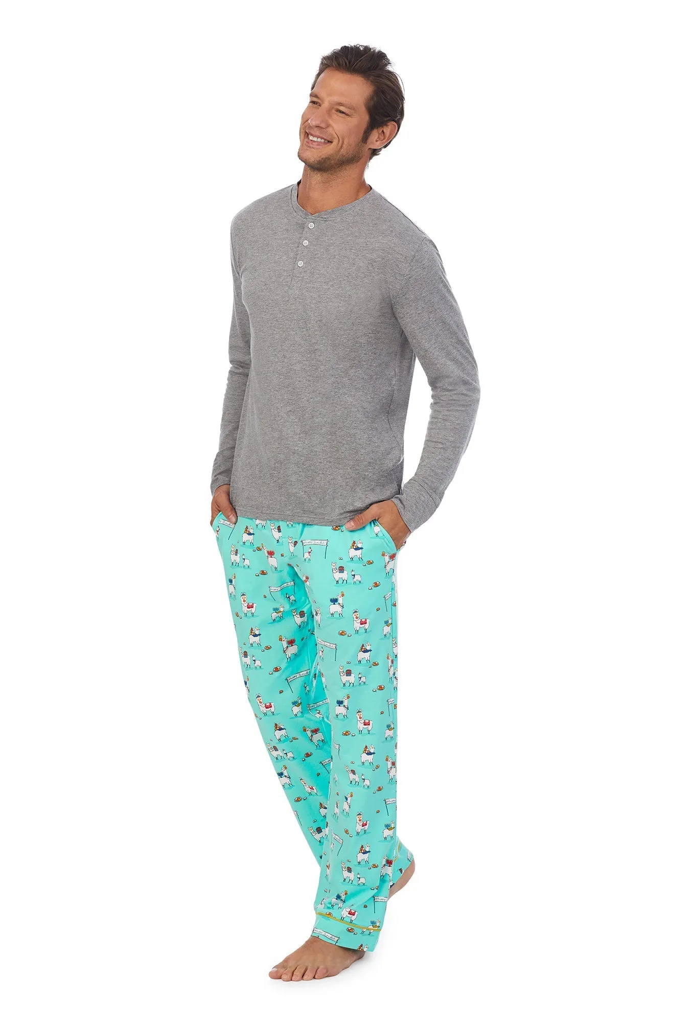 Happy Llamakkah Men's Henley Stretch Jersey PJ Set sold by BedHead