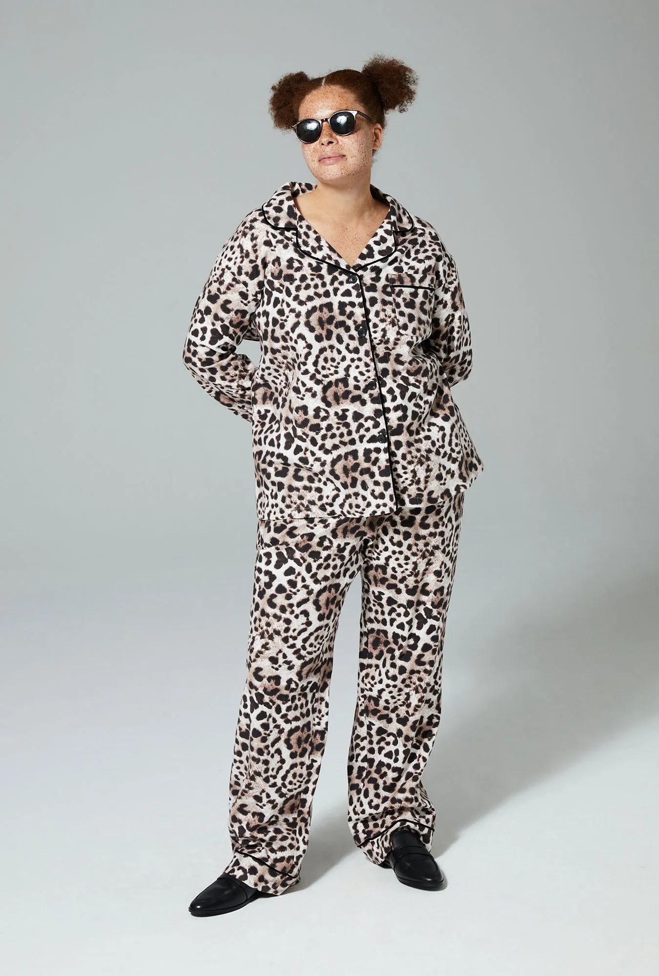 Charming Cheetah Long Sleeve Classic Woven Cotton Flannel PJ Set sold by BedHead product image thumbnail 4