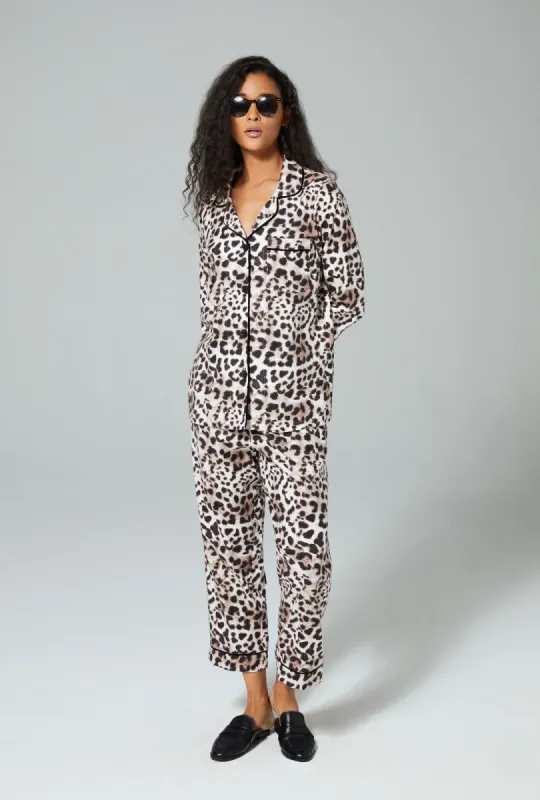 Charming Cheetah 3/4 Sleeve Classic Woven Cotton Flannel Cropped PJ Set sold by BedHead