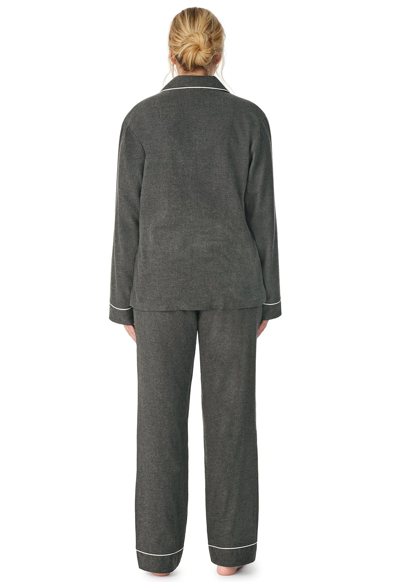Charcoal Grey Heather Long Sleeve Classic Woven Cotton Flannel PJ Set sold by BedHead product image thumbnail 4