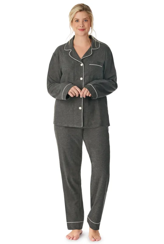 Charcoal Grey Heather Long Sleeve Classic Woven Cotton Flannel PJ Set sold by BedHead