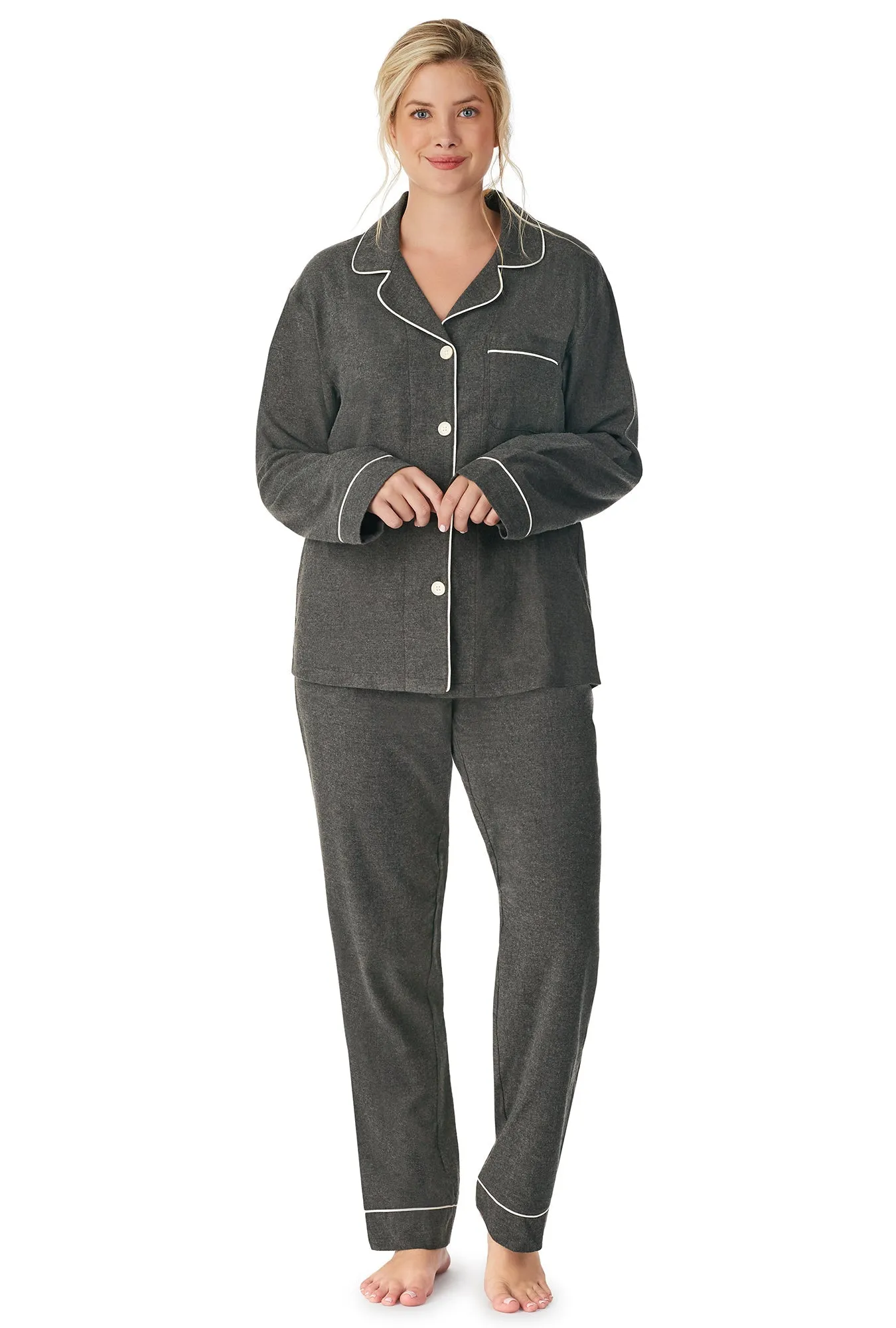 Charcoal Grey Heather Long Sleeve Classic Woven Cotton Flannel PJ Set sold by BedHead