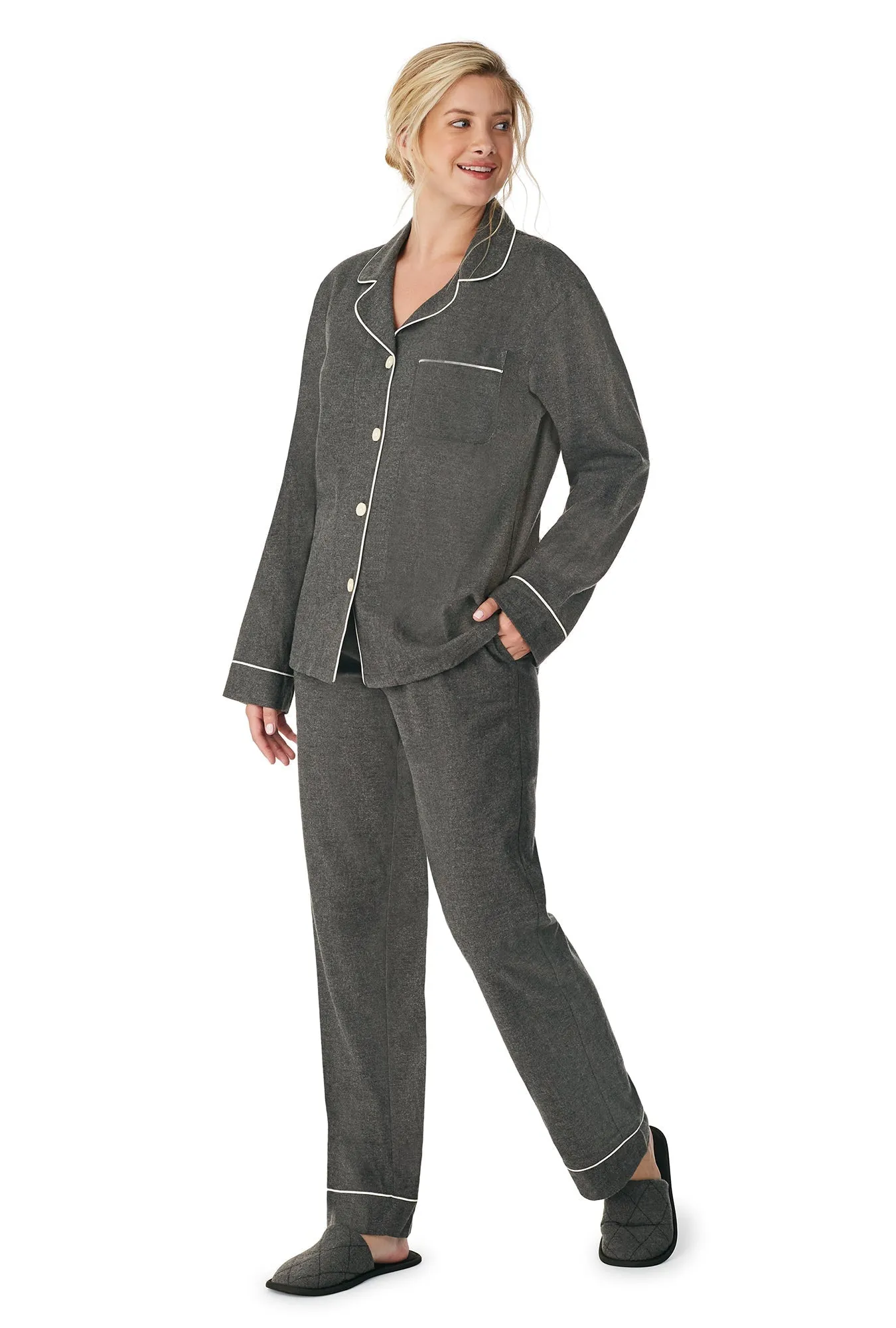 Charcoal Grey Heather Long Sleeve Classic Woven Cotton Flannel PJ Set sold by BedHead product image thumbnail 2