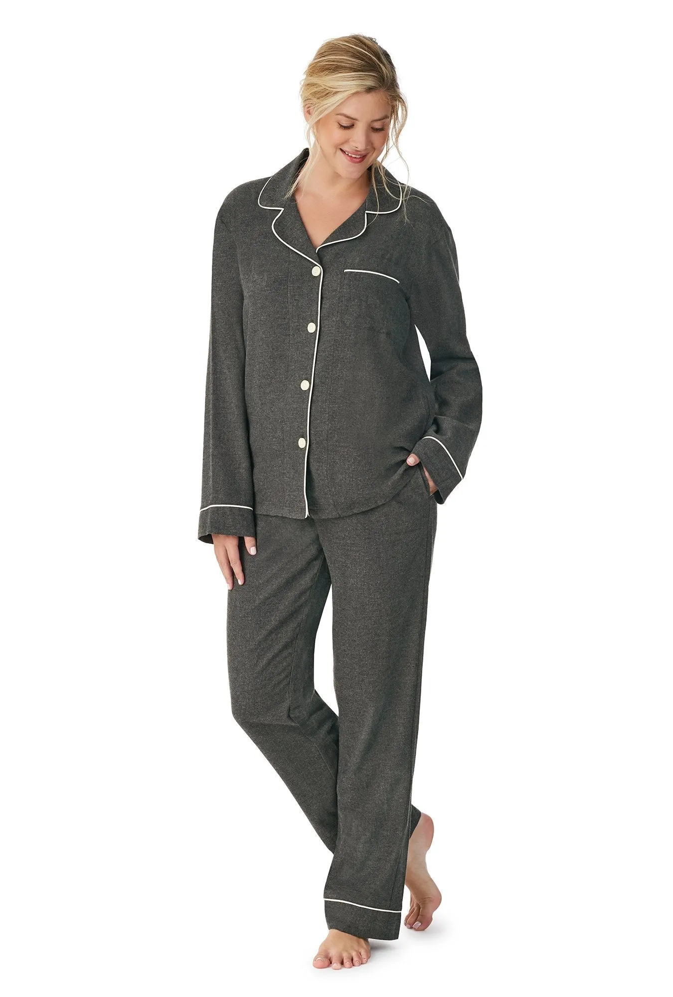Charcoal Grey Heather Long Sleeve Classic Woven Cotton Flannel PJ Set sold by BedHead product image thumbnail 3