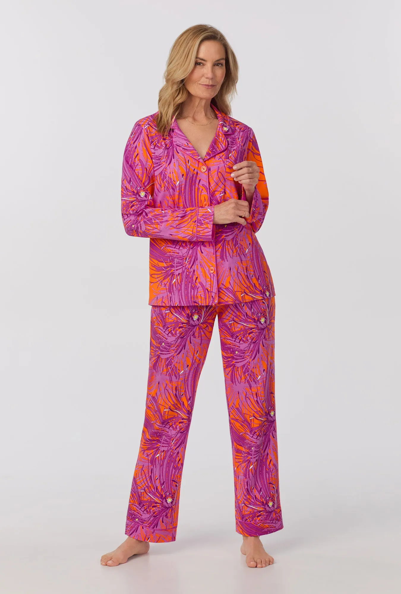BedHead x Trina Turk Fuji Mums Women's Long Sleeve Classic Stretch Jersey PJ Set sold by BedHead