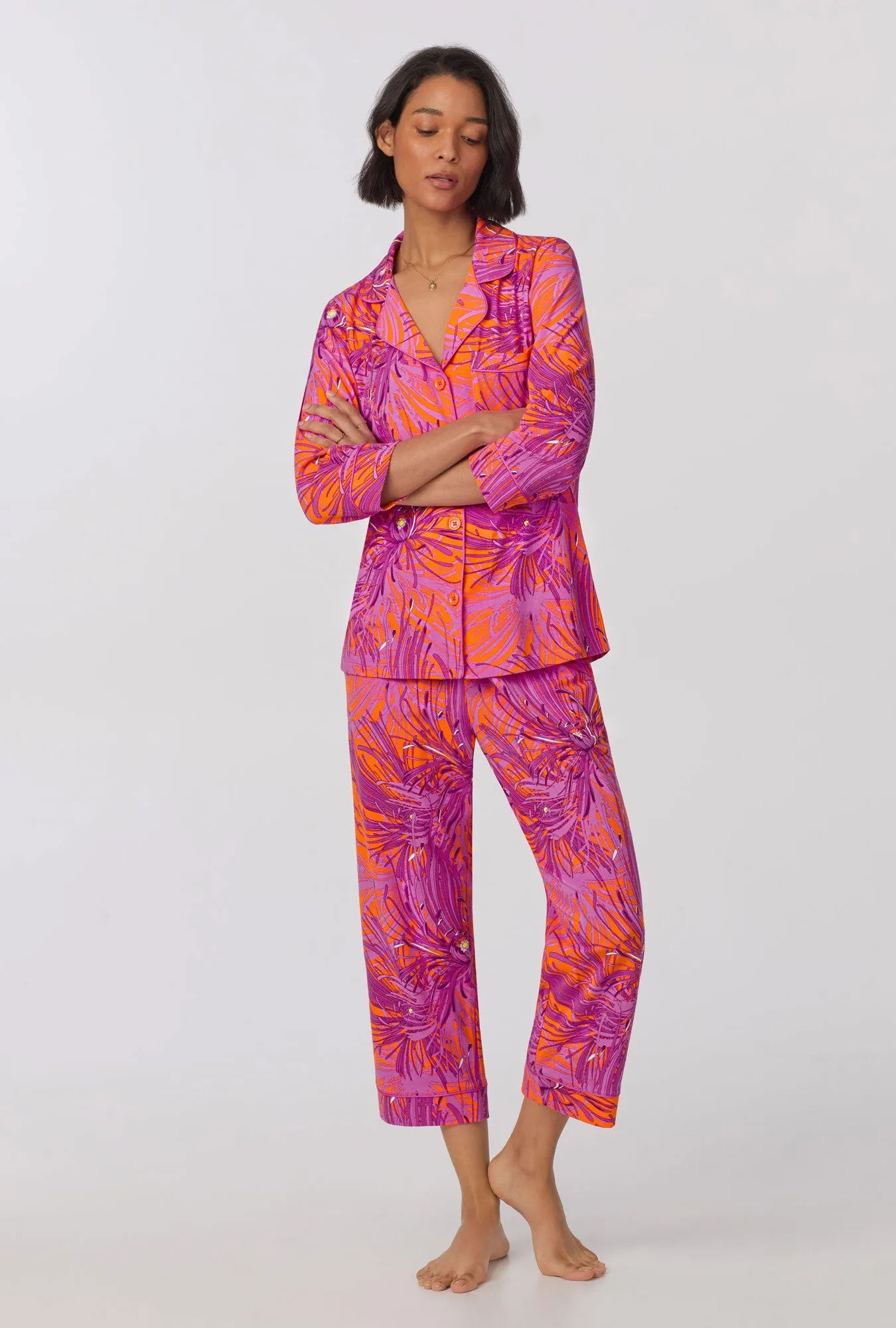 Bedhead x Trina Turk Fuji Mums 3/4 sleeve classic stretch jersey cropped PJ set sold by BedHead product image thumbnail 2