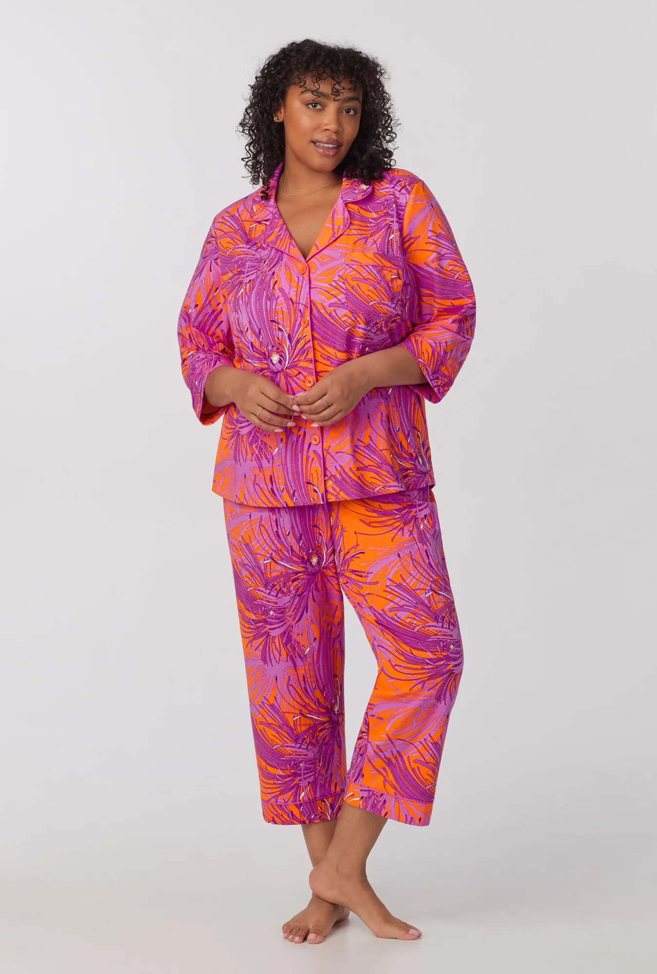 Bedhead x Trina Turk Fuji Mums 3/4 sleeve classic stretch jersey cropped PJ set sold by BedHead product image thumbnail 5