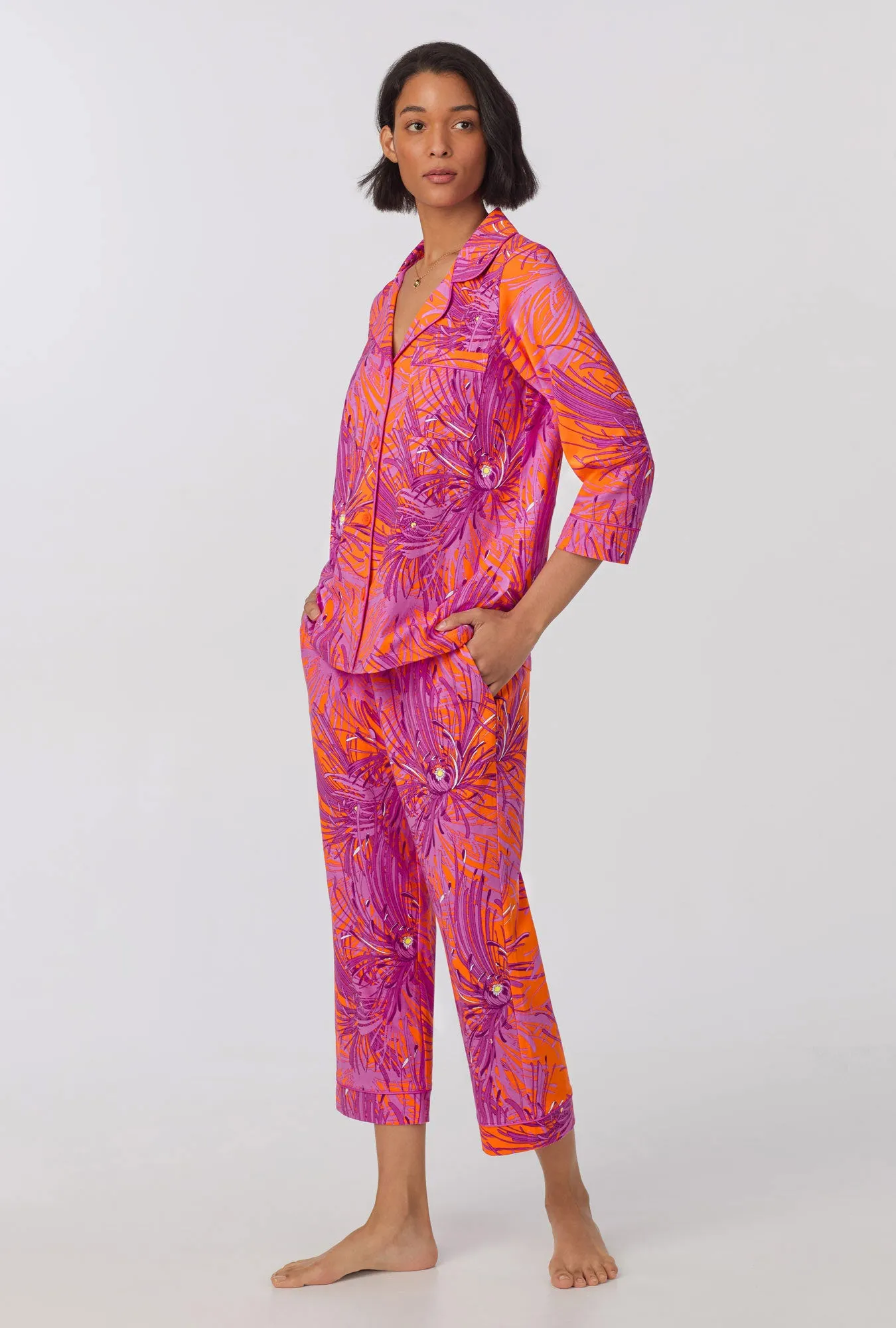 Bedhead x Trina Turk Fuji Mums 3/4 sleeve classic stretch jersey cropped PJ set sold by BedHead product image thumbnail 3